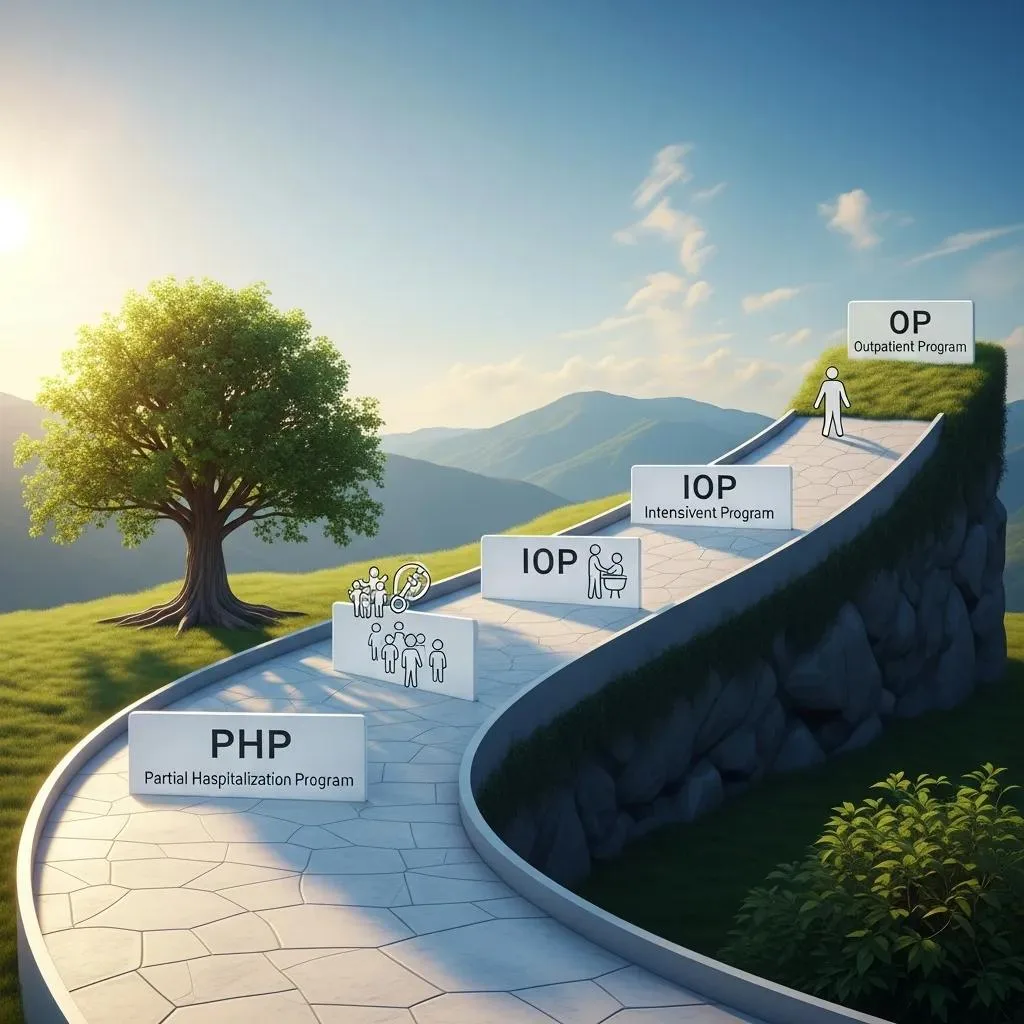 Visual Metaphor Of The Continuum Of Care In Mental Health Treatment With Php, Iop, And Op Levels