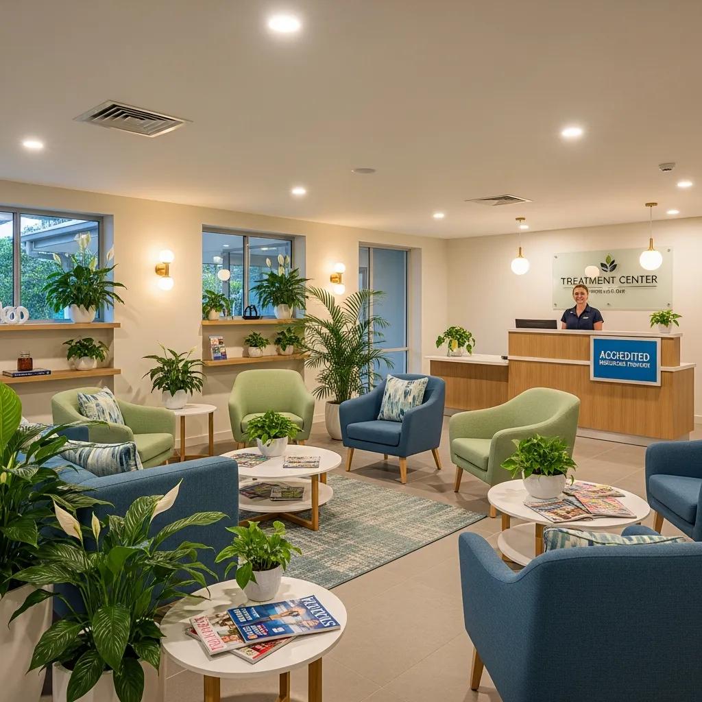 Welcoming treatment center reception area emphasizing safety and quality care